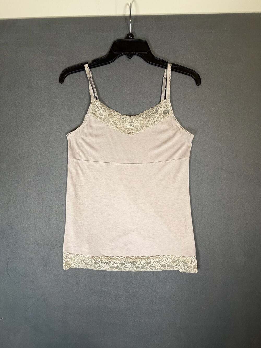 ELLE Lace Trim Cami Tank Small Beige Y2K Coquette Pima Cotton Modal